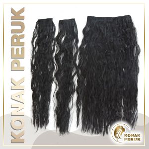 Yarım Ay Çıtçıt Saç 3 Parça Set - Doğal Siyah Su Dalgalı Uzun (70-015-4)