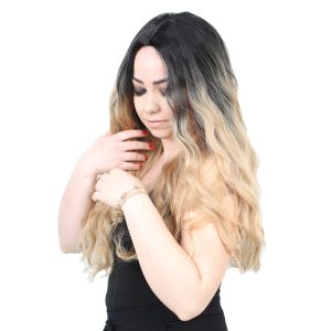 Fiber Sentetik Uzun Su Dalgası Peruk - Siyah / Balköpüğü Ombreli