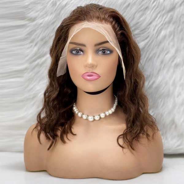 Doğal Dalgalı Küt Front Lace Gerçek Tül Peruk - Kahverengi